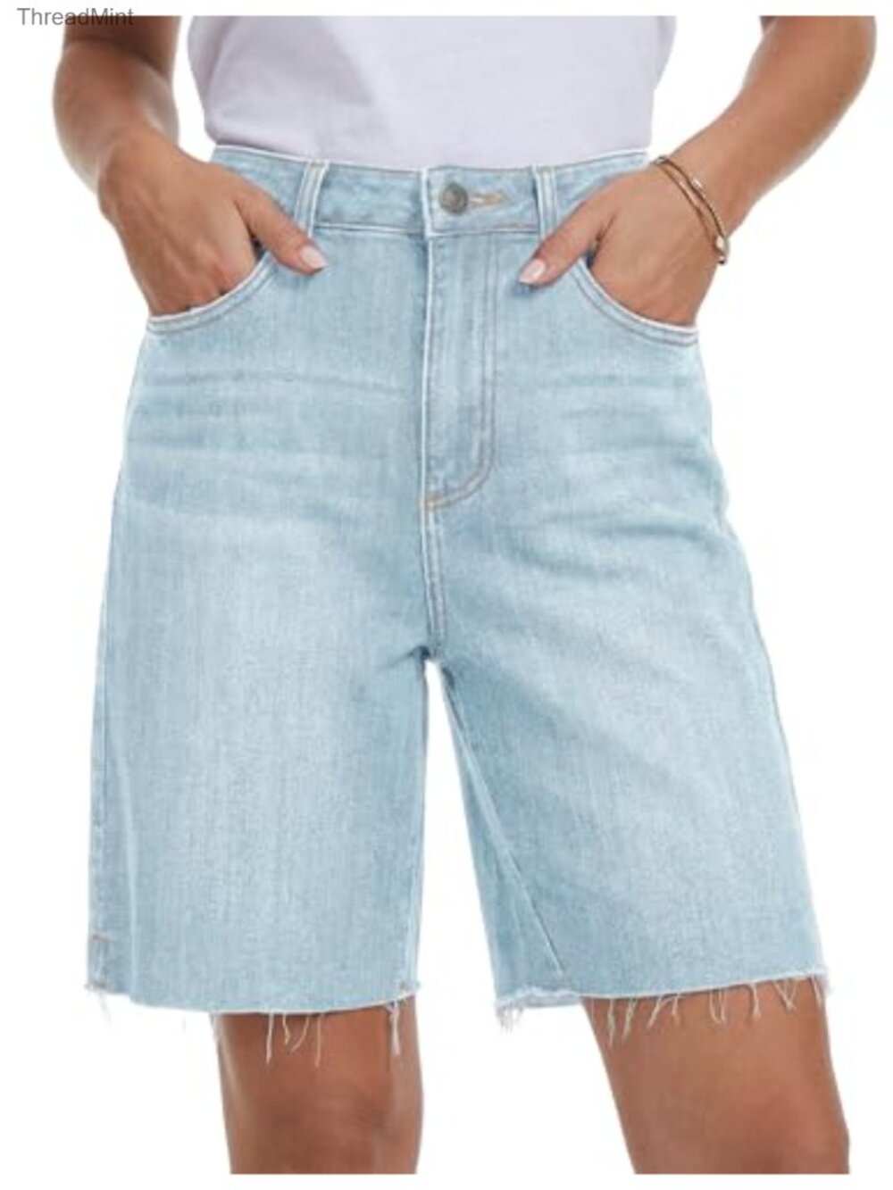 High Waist Y2K Distressed Denim Shorts, 9" Inseam, Raw Hem, Baggy Fit, Stretchy